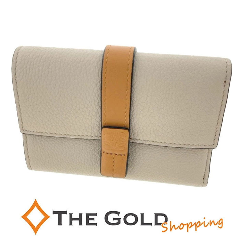 Loewe Vertical Wallet Oats Honey Soft Grain Calf Anagram Trifold Tan